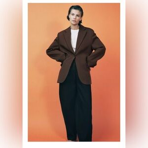 ZARA ZW COLLECTION 100% WOOL OVERSIZED BLAZER SZ M BROWN